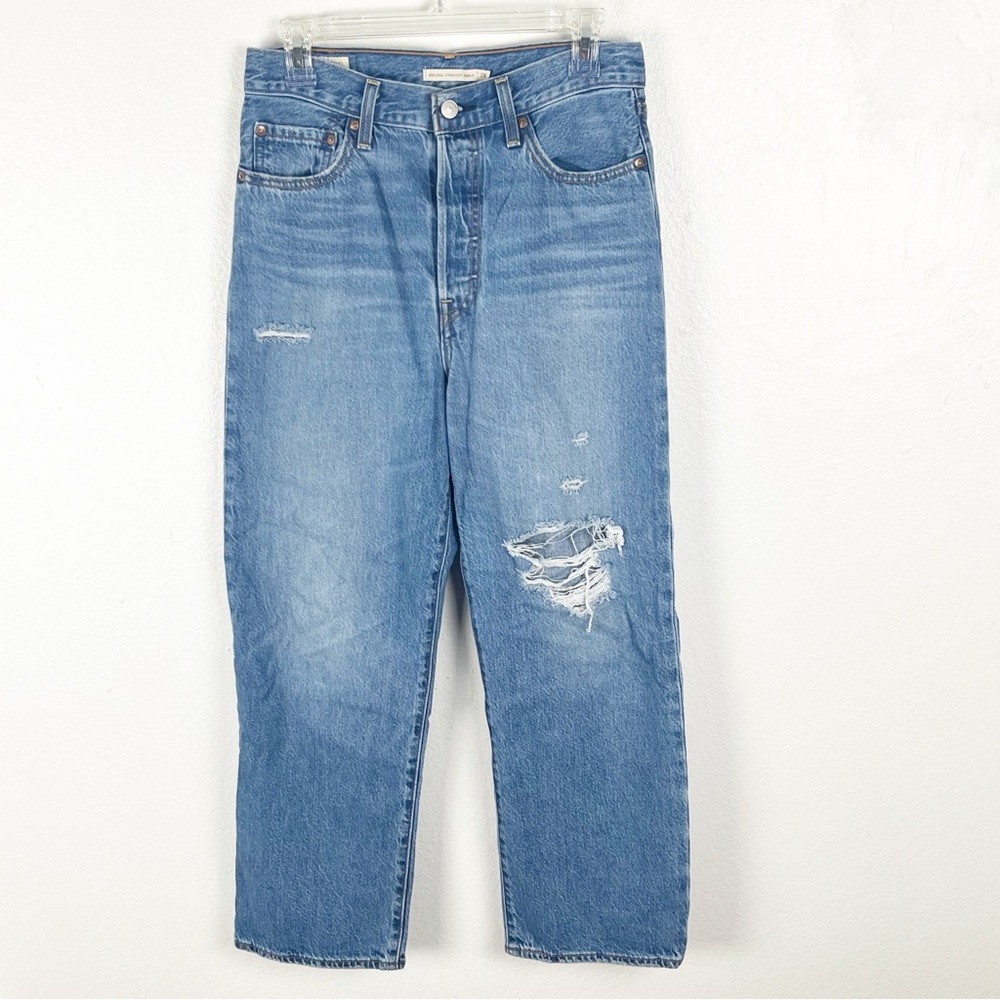 LEVI’S Premium Ribcage Straight Ankle Button  Fly Ripped High Rise Jeans Size 28